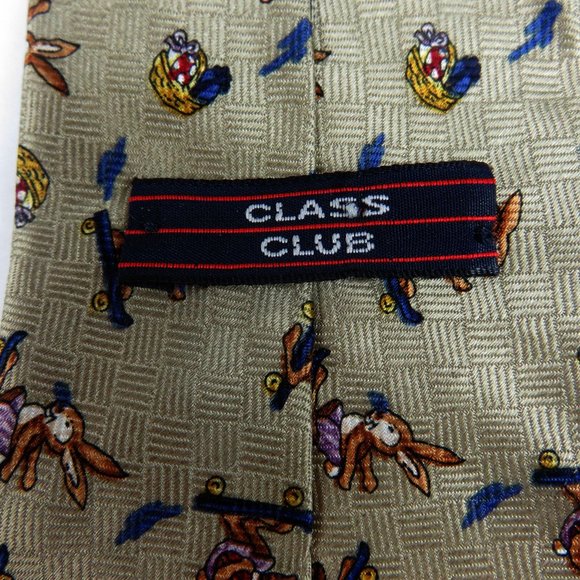 Class Club Tan Silk Necktie Rabbits on Skateboards - Picture 3 of 4